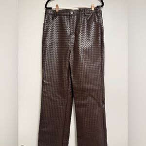 New Deep Brown Woven Leather Pants (extra tall)